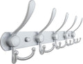 Dseap Coat Rack Wall Mounted - 5 Tri Hooks, Heavy Duty, Stainless Steel, Metal Coat Hook Rail for Coat Hat Towel Purse Robes Mudroom Bathroom Entryway, Silver