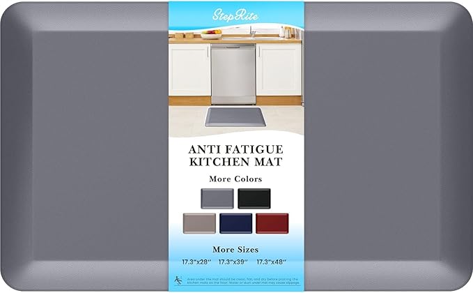 StepRite 4/5 Inch Thick Kitchen Mat Anti Fatigue Mat Kitchen Rugs Kitchen Decor Non-Slip, Stain & Water Resistant, Kitchen Mats Desk Mat for Kitchen, Office, Workshop, Grey, 17'' x 28''