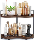 2-Tier Corner Bathroom Counter Organizer with Embedded Screw Holes, Secure & Stable Wood Vanity Shelf for Makeup and Skincare Essentials - Space Saving Bathroom Countertop Storage, Dark Brown