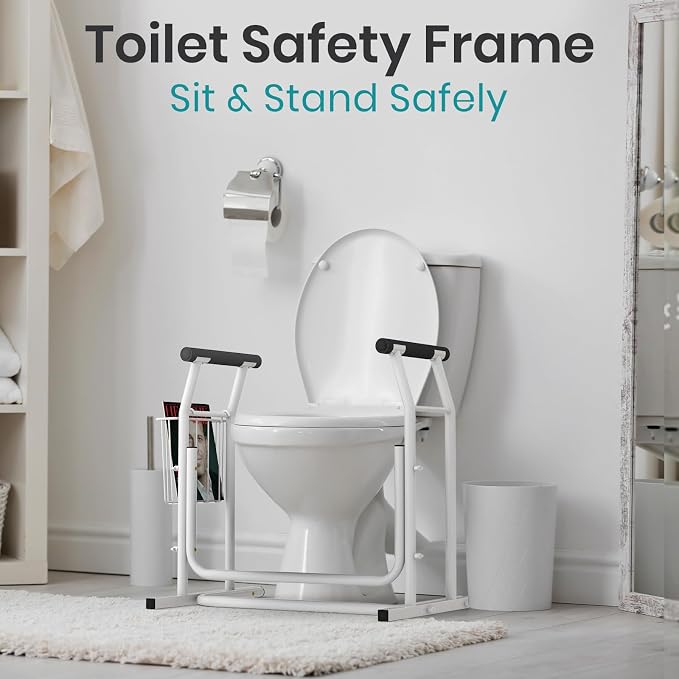 Vive Toilet Safety Rail with Arms - 300LBS Support Frame with Handles for Seniors, Elderly, Handicap & Disabled - Grab Bar Handrail - Bathroom Riser Assistance Aid - Stand Alone Lifter to Help Stand