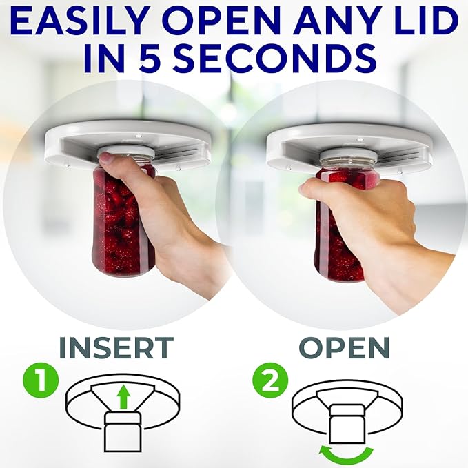Under Cabinet Lid Jar Opener - for Weak Hands and Seniors with Arthritis - Heavy Duty, Allows to Easily Unscrew Any-Size Lid - Effortless Bottle & Can Opener for your Kitchen