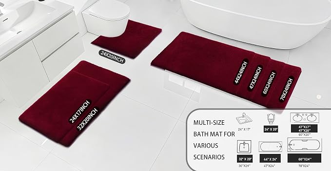MINIDEAR Bathroom Rugs 32x20 Wine Red - Thick Memory Foam Bath Mat, Ultra Soft & Plush Fluffy, Non-Slip, Quick Dry, Absorbent Washable Floor Microfiber Mat for Tub, Home Decor Accessories
