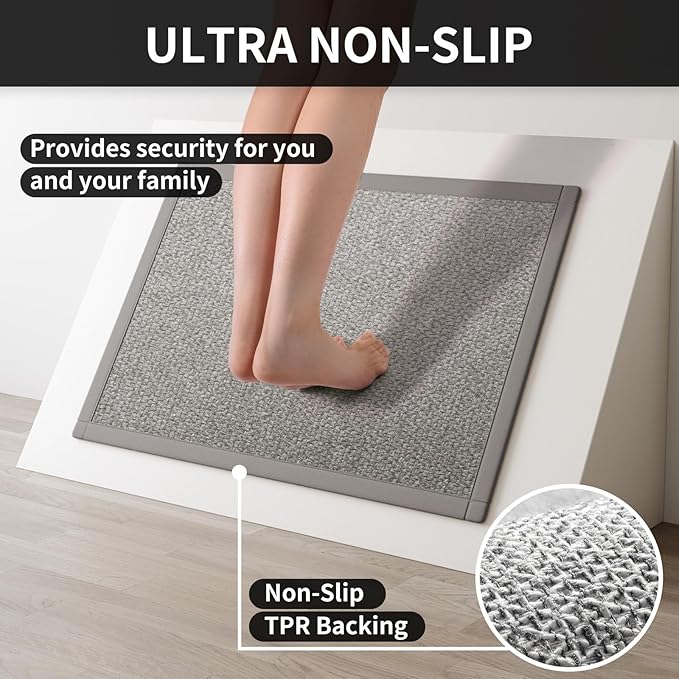 YDKGL Kitchen Mats for Floor, Rubber Backing Kitchen Rugs Non Slip Washable, Super Absorbent Jute-Like Braid Kitchen Runner Rug Sink Mat Standing Mat, Easy to Clean, Gray 17"x30"