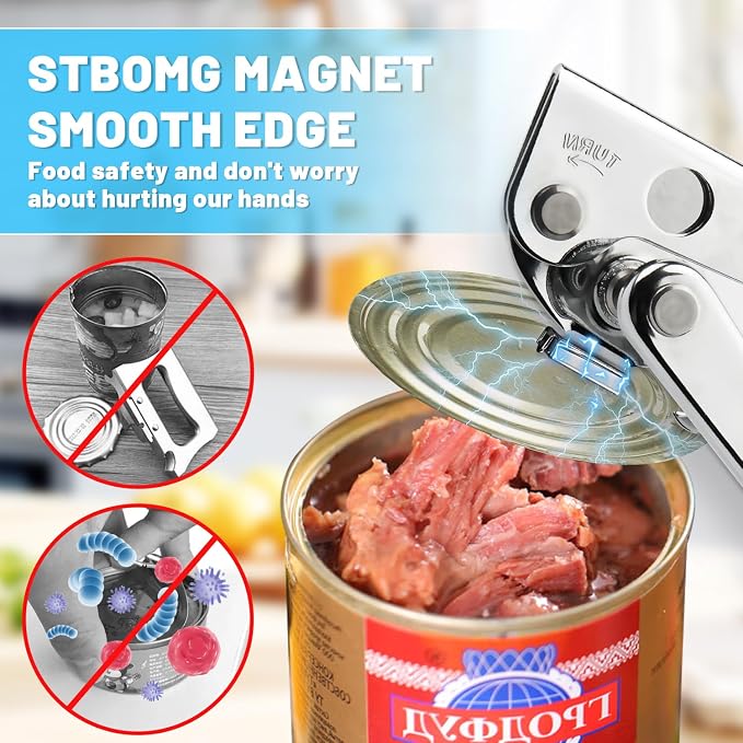 Commercial Can Opener,Stainless Steel Heavy Duty Hand Crank Manual Can Openers with Comfortable Extra-long Handles,Ergonomic Design,Black