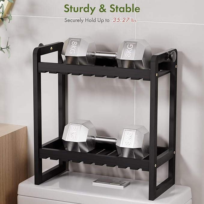 AmazerBath Bamboo Over The Toilet Storage Shelf - 2-Tier Bathroom Organizers and Storage Shelves, 2 in 1 Dual Stable Above Over Toilet Bathrooms Shelf Home Storages Rack for Small Bathroom, Black