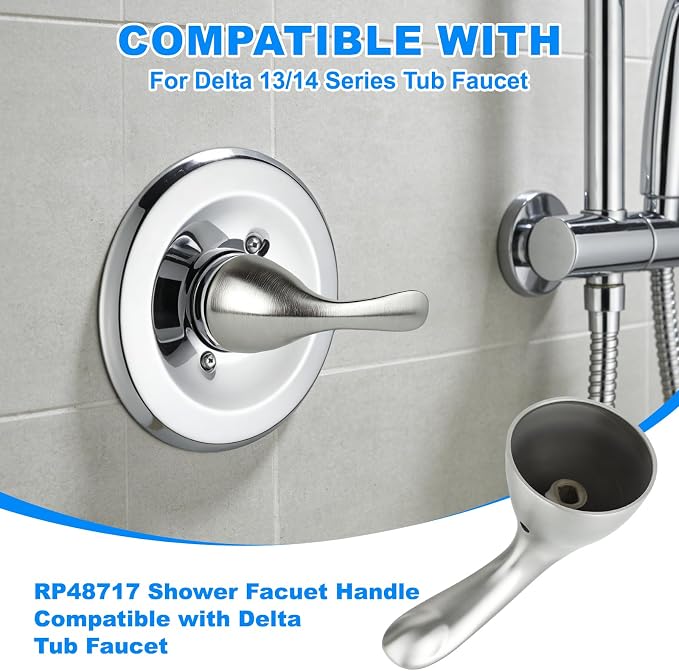 RP48717 Shower Handle Replacement, Compatible with Delta 13/14 Series Tub Shower Faucet, Single Handle Tub and Shower Faucet Handle (Brushed Nickel)