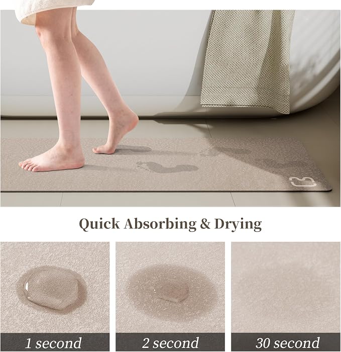 RUERYA Taupe Diatomaceous Earth Bath Mat 15.7"x47.2" Extra Long Bathtub Mat Super Absorbent Non-Slip Shower Mat Bath Stone Fast Dry Large Mat Bathroom Rugs Mats for Bathroom Floor,Tub,Shower,Sink