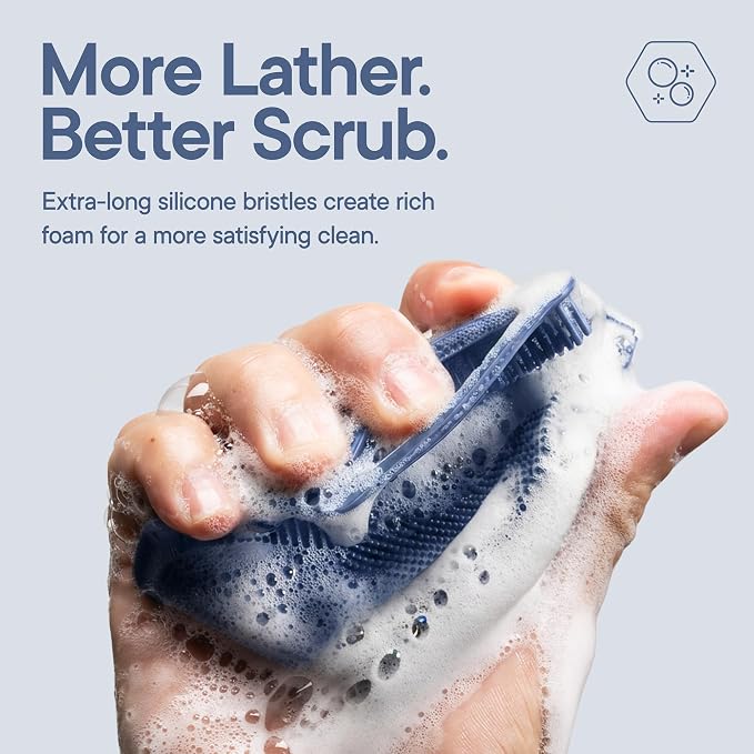 TOOLETRIES Premium Silicone Body Scrubber 2.0, Hygienic Loofah Alternative, Exfoliating Shower Scrubber for Sensitive Skin, Quick Drying & Long-Lasting Bathroom Essentials for Men & Women - Glacier