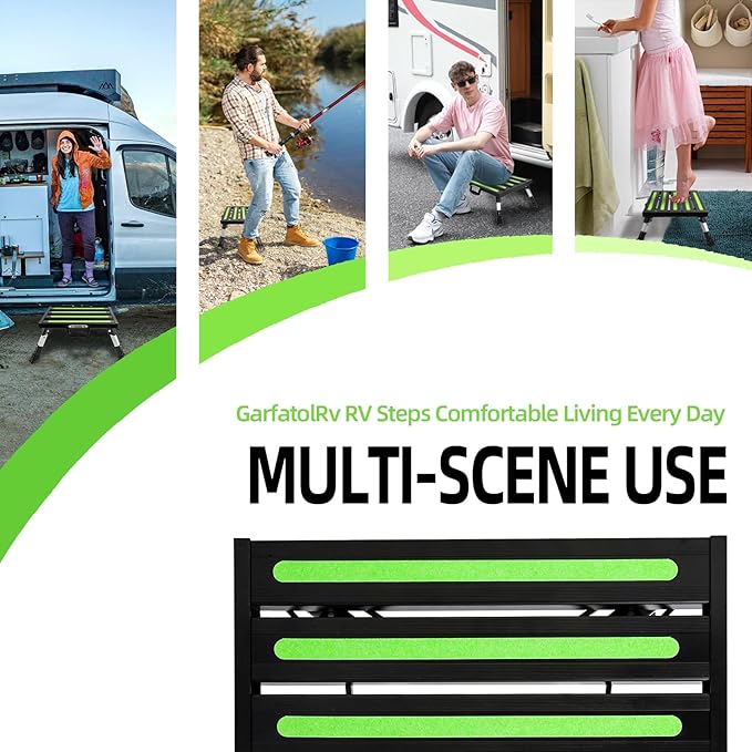 19”×14.5” Large RV Steps with Glow in The Dark Tapes Adjustable RV Step Stool Aluminum RV Step Supports Up to 1500 lbs