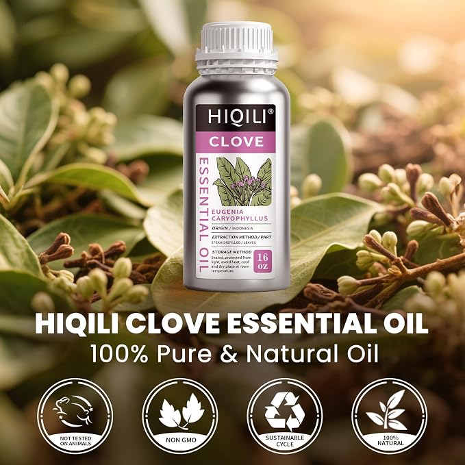 HIQILI 16 Fl Oz Clove Essential Oil, Pure Natural for Hair, Diffuser, Aromatherapy - 500ML