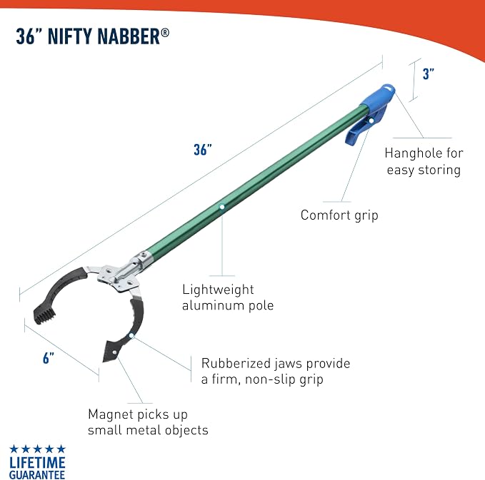 Unger Professional 36” Nifty Nabber, 2 Count, Reacher Grabber Tool, Trash Picker Upper, Built-in Magnet and Ergonomic Grip, Outdoor Claw Pickup, Reaching Assist for Seniors, Safely Perform Tasks