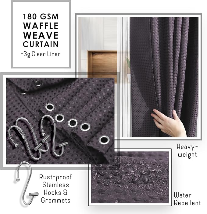 Clara Clark Bathroom Accessories Set - Bathroom Set, Bathroom Sets with Shower Curtain and Rugs, Shower Curtain Set with Trash Can - Purple - 22PC