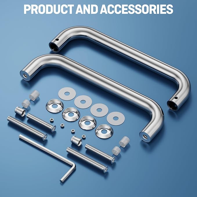 Ranbo Polished Chrome 8" （CTC） Tubular Back-to-Back Shower Door Handle，Heavy-Duty 1.0mm Thick 304 Stainless Steel, for 1/4"- 1/2" Thick Glass and 1-3/8" - 2-1/6" Thick Wooden or Metal Doors