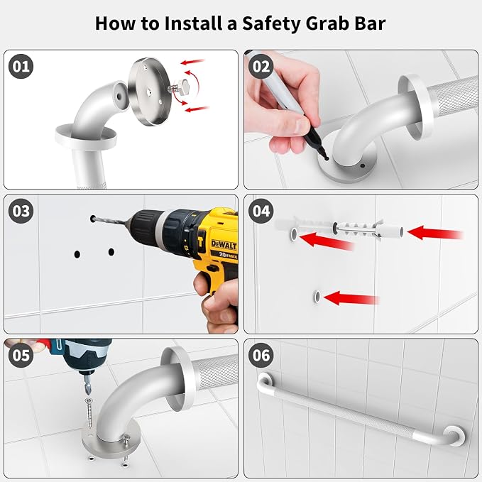 White Grab Bar 32 Inch, iHansee Anti-Slip Bathroom Grab Bar w/Knurled Grip, Stainless Steel Safety Handrail for Toilet Bathtub Shower, Wall Mounted Handicap Bars Handle for Senior Elderly