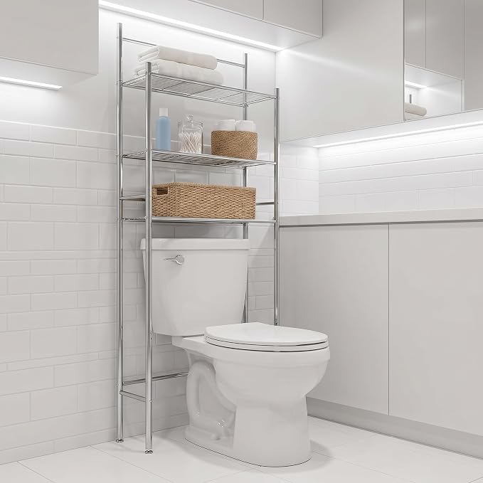 Honey-Can-Do 3-Tier Metal Bathroom Shelf Space Saver, Over The Toilet Storage Rack Organizer, Adjustable Chrome Wire Shelving Unit for Towels & Toiletries, 9.5 x 23 x 60 in