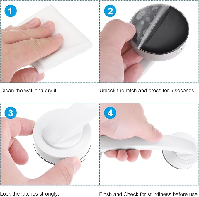 uxcell Grab Bars for Bathtubs and Showers, 8.3" Mirror Glass Door and Window Handles Powerful Shower Suction Cup Anti-Slip Safety Bars for Senior Shower Chairs Grey