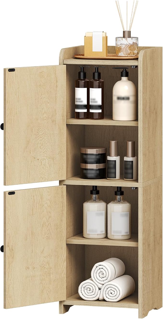 Hzuaneri Bathroom Storage Cabinet, Small Corner Floor Cabinet with 2 Doors and Adjustable Shelf, Narrow Toilet Paper Cabinets, Bathroom Organizer for Small Spaces, 7.9" D x 9.8" W x 29.5" H Yellow