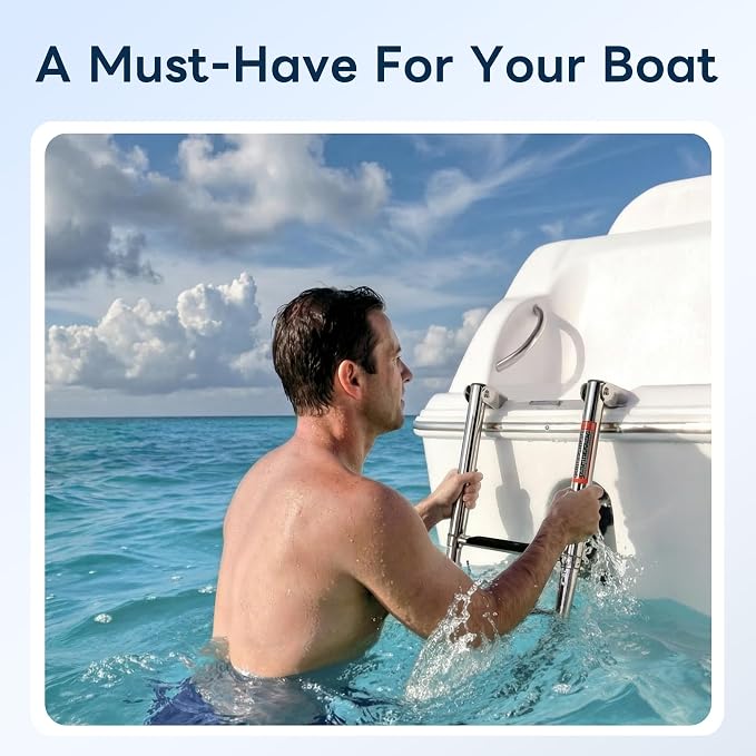 Boat Ladder,Stainless Steel Telescoping Folding Heavy Duty Pontoon Swim Boarding Ladder for Outboards,Yacht,Marine Fishing Boat