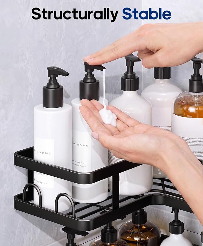 3 Pack Corner Shower Caddy Organizer, Rustproof Corner Shower Shelves, No Drilling Bathroom Corner Shelf with Hooks and Toothpaste Holder