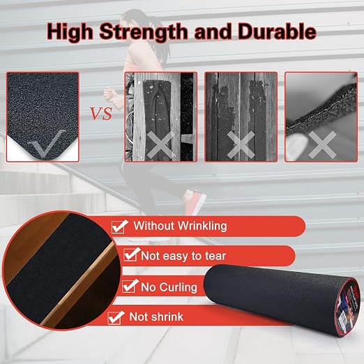 S&X 18 Inch x 40 Ft Grip Tape, High Traction Anti Slip Tape Roll Non Skid for Outdoor Stair Tread Non-Slip Waterproof, Weather Resistant, Black