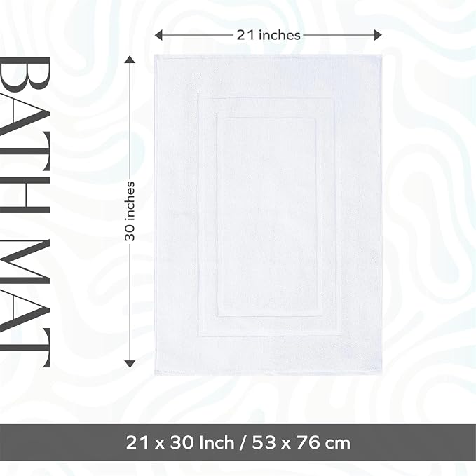Feather & Stitch 2 Piece Towel Like Bath Mats (30x21 Inch) 100% Cotton Terry Bath Mats, Bathroom Shower Floor Mats [NOT A Bathroom Rug], Soft Absorbent Washable Mats - White