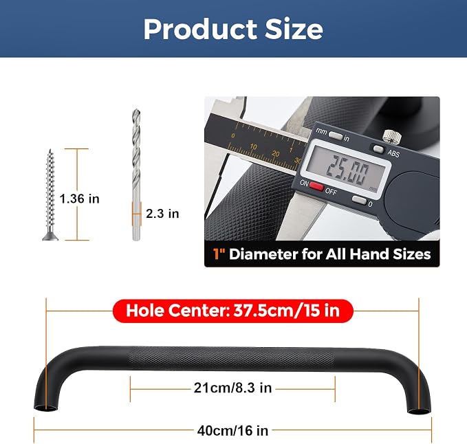 16 Inch Grab Bars for Shower, Stainless Steel Safety Handicap Grab Bars for Bathroom, Anti-Slip Shower Handle, Wall Mounted (2 Pack, Matte Black)