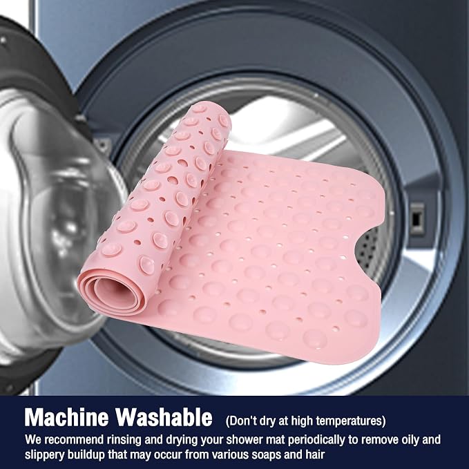 Extra Long Pink Bathtub Mat Non Slip, Soft Bath Mat for Tub 40 x 16 Inch Full Size, Bath Tub Shower Mats for Bathroom Floor, Big Suction Cups and Drain Holes, Easy Washable, BPA Free
