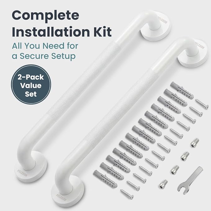 PELEGON Grab Bars for Shower 2-Pack 16 Inch - Stainless Steel Shower Grab Bars for Seniors - Bathroom Safety Handle Non-Slip Grip Rust Resistant Wall Mounted Support Bar for Bathtub Shower - White