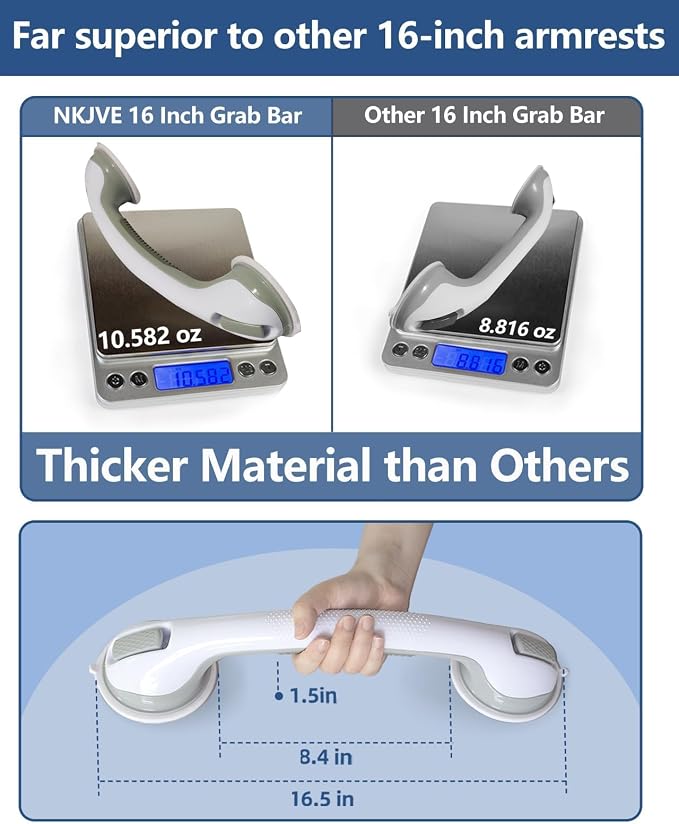 2 Pack 16.17” Grab Bars for Bathtubs and Showers, Shower Handles for Elderly Suction Cup Grab Bars for Shower Wall Heavy Duty, Safety Grab Bar for Seniors Suction Bathroom, No Drilling