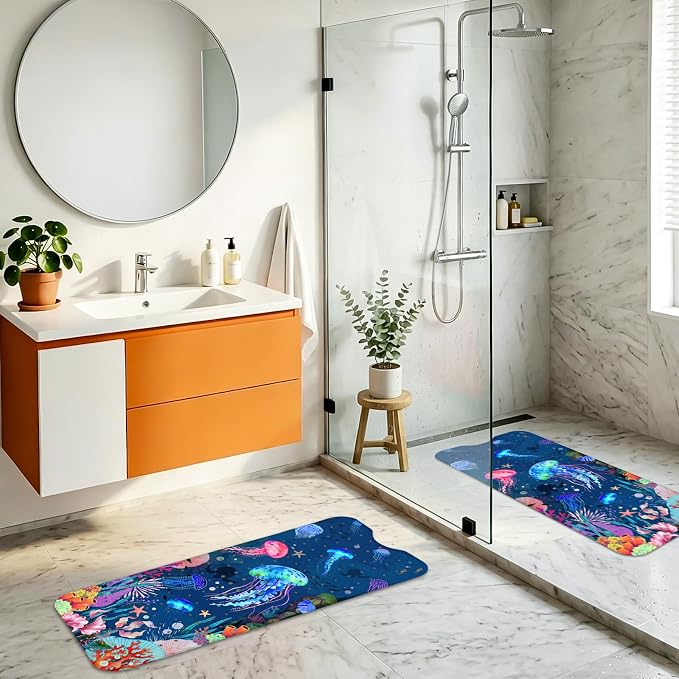 Baby Bath Mat for Tub Non Slip – 40"x16" Extra Long Cartoon Bathtub Mats for Kids Non Slip Shower Mat, Machine Washable, Sea Tub Mats with Suction Cups and Drain Holes for Toddler & Kids (Jellyfish)