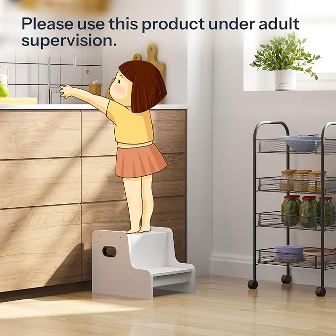 HOOBRO Step Stool for Kids, Two Step Toddler's Stool, Kids Potty Training Stool with Handles, Non-Slip Pads for Safety, Easy to Move, for Sink, Bathroom, Bedroom, White WT01JD01G3