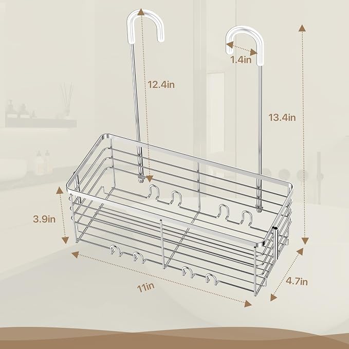DELLAN Hanging Shower Organizer, Shower Rack with Hooks Over the Door, Bathroom Shower Caddy and Basket
