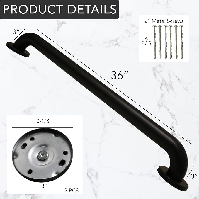 Westbrass GB36-MB 36" x 1.5" Stainless Steel Grab Bar with Flanges and Screws – ADA Compliant, Matte Black
