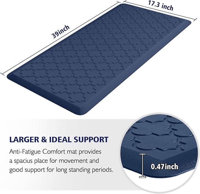 WISELIFE Kitchen Mat Cushioned Anti Fatigue Floor Mat,17.3"x39",Thick Non Slip Water Resistant Kitchen Rugs and Mats,Heavy Duty PVC Foam Standing Mat for Kitchen,Floor,Home,Desk,Sink,Laundry,Blue