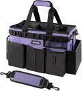 SCAVATA Wearable Cleaning Caddy Bag, Cleaning Caddy Supplies Organizer with Handle & Shoulder Straps for Housekeepers, Under Sink & Car Cleaning Tool Organizers with 4 Foldable Divider (Purple)