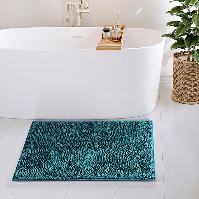 Hearth & Harbor Bathroom Rugs, Chenille Bath Mat - Machine Washable Bath Mats for Bathroom Non-Slip Backing Rubber, Quick Dry Bathroom Mat