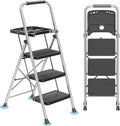 DIAMONDFORGE 3-Step Ladder Folding Step Stool with Tool Platform & Anti-Slip Wide Pedal, Heavy Duty Steel Construction, 600 lbs Capacity for Home & Office, Grey