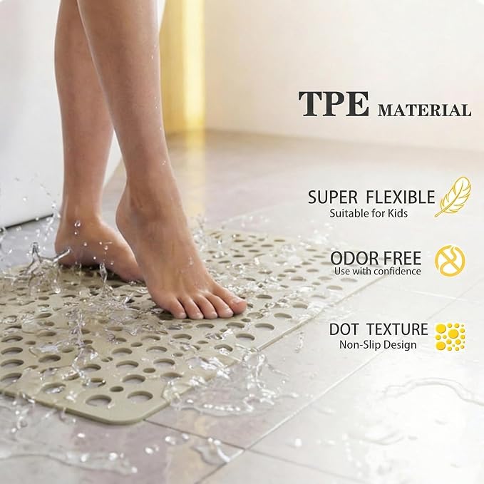Nonslip Bathtub Mat Extra Soft TPE Bath Mat for Kids, Machine Washable Bathroom Shower Mat, Smooth/Non-Textured Tubs Only, 35L x 16W Inch (Light Brown)