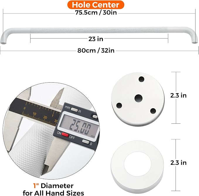 Grab Bars for Shower, 1 Pack 32-Inch Anti Slip Shower Handles for Elderly, Safety Shower Grab Bar, Stainless Steel Handicap Grab Bars for Bathroom (White 1" Diameter)