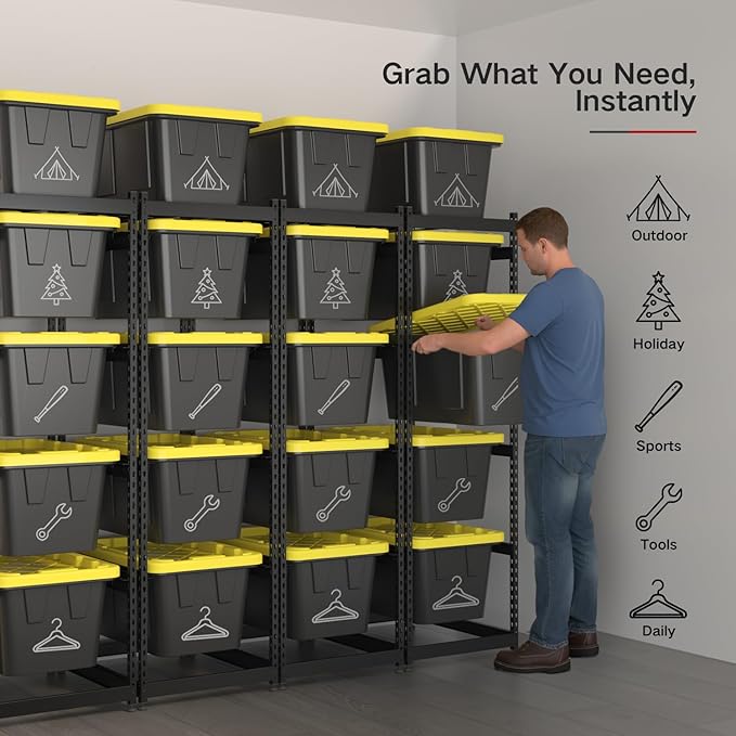 27 Gallon Tote Storage Rack, Heavy-Duty Storage Bin Rack Organizer, 5-Tier Standing Storage Bin Shelves, 250 lb Capacity, Maximize Space for Garage, Warehouse, Utility, 1 Pack Pro(Totes Not Included)
