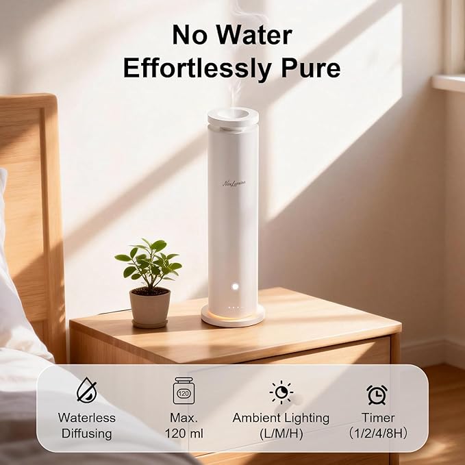 Waterless Scent Diffuser Starter Kit with 5 Essential Oils, Luxury Hotel-Class 1500 Sq Ft Cover Aromatherapy Diffuser Oil Machine with 4 Timers & 6 Mist Levels, 4.06Oz Air Diffuser for Home
