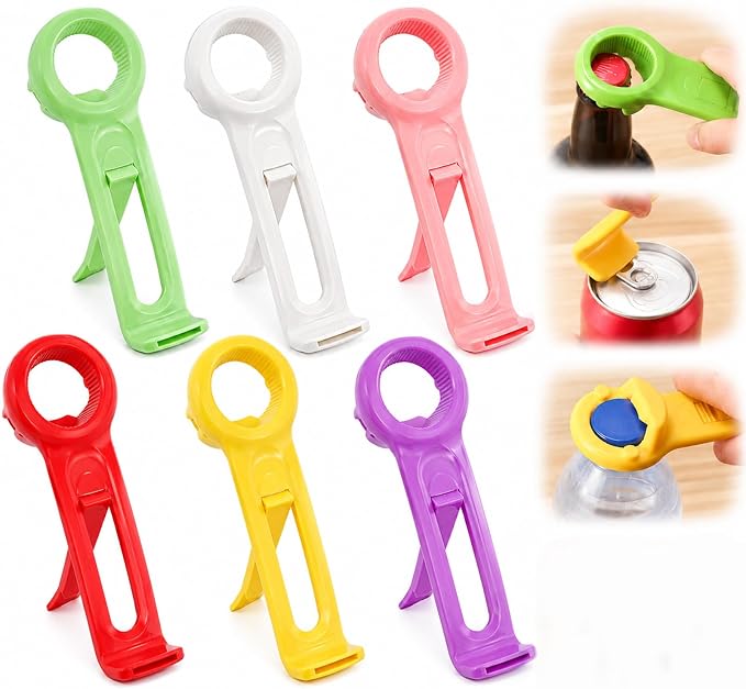6-Pcs 3 in 1 Multi-Purpose Jar Key Lid Opener, Plastic Bottle Cap Opener, 5.83 Inch Manual Can Opener for Seniors & Arthritis