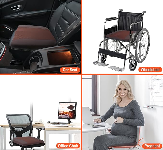 Lofty Aim Car Seat Cushion, Comfort Memory Foam Car Cushions for Driving - Sciatica & Lower Back Pain Relief, Driver Seat Pillow for Auto, Office Chair, Wheelchair - Brown