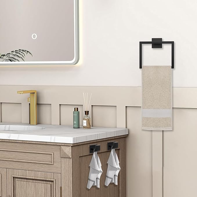 JOPOFI 5 Piece Bathroom Towel Bar Set - 23.6 Inch Bathroom Towel Holder, Thicken Stainless Steel Towel Racks for Bathroom Wall Mounted, Bathroom Hardware Accessories Set - Matte Black
