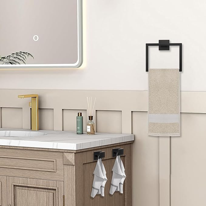 JOPOFI 10 Piece Bathroom Towel Bar Set - Thicken Stainless Steel Bath Towel Holder, 15.7 Inch Towel Racks for Bathroom Wall Mounted, Bathroom Hardware Accessories Set - Matte Black