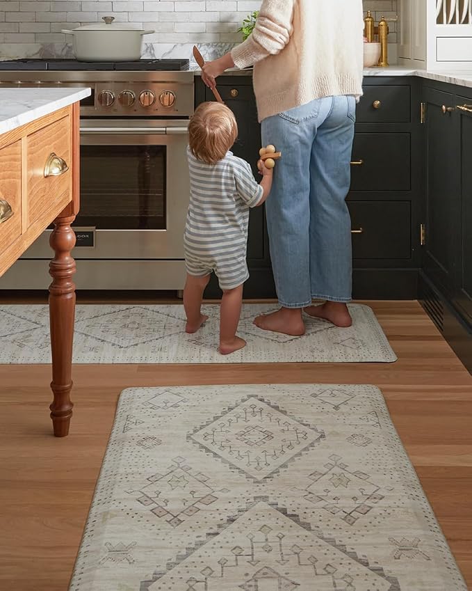 House of Noa Nama Standing Mat – Anti-Fatigue Kitchen Mats for Floor, Cushioned & Non-Slip Kitchen Comfort Mat for Standing, Thick Foam Anti-Fatigue Mat for Kitchen & Workspaces, Ula Calico 22" x 72"