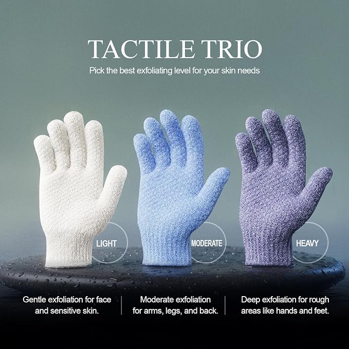 Evridwear Exfoliating Glove for Shower Men and Women, Dual Texture Bath Body Scrub Gloves Dead Skin Cell Remover for Home Spa, Massage, with Hanging Loop (1 Pair Moderate)