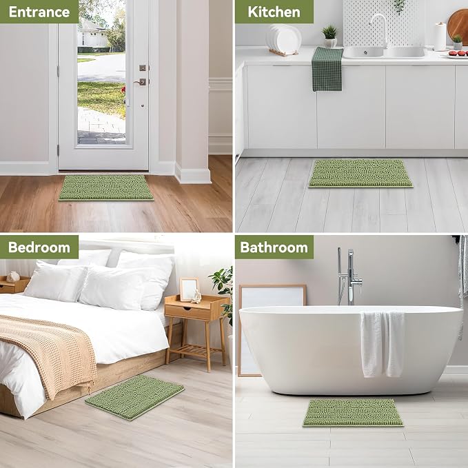 Bcoimo 24"×17" Chenille Bath Mat Non-Slip with Backing Ultra-Absorbent and Machine Washable Quick-Dry Design Bathroom Rug Ideal for Bathroom and Tub Areas