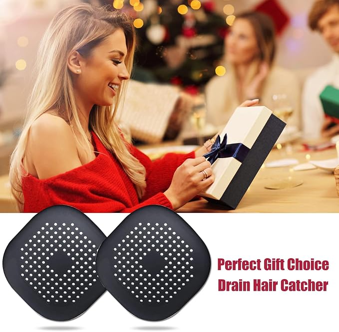 Hair Drain Catcher,Square Drain Cover for Shower Silicone Hair Stopper with Suction Cup,Easy to Install Suit for Bathroom,Bathtub,Kitchen 4 Pack (Jet Black)