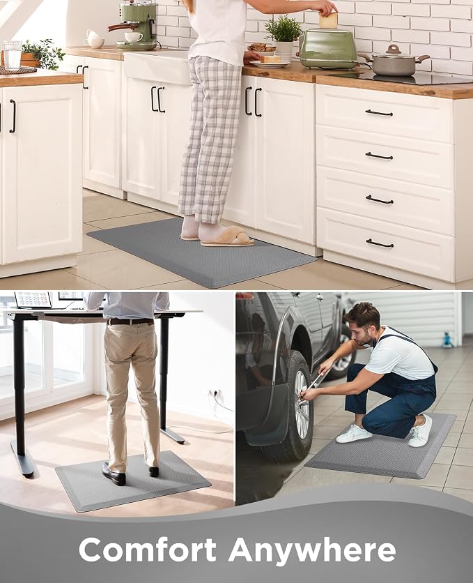 Ophanie Kitchen mats for Floor, Kitchen Rugs, 20x32 Anti Fatigue Standing Cushioned Mat, Waterproof, Comfort Ergonomic mat for Office, Home, Sink, 1/2 inch Thick Memory Foam Grey Non-Slip Bottom